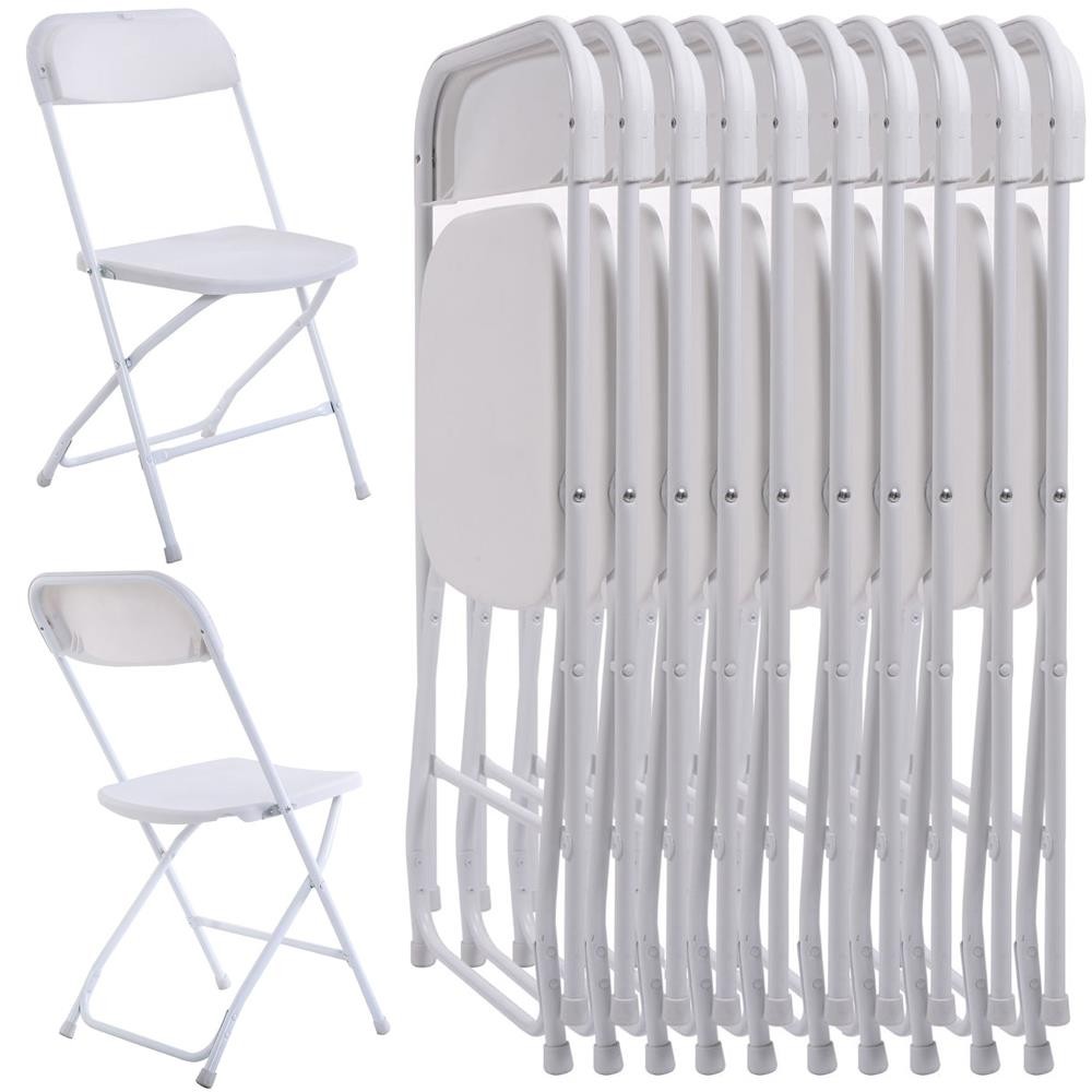 10 Pack Commercial White Plastic Portable Folding Chairs Stackable Picnic Party