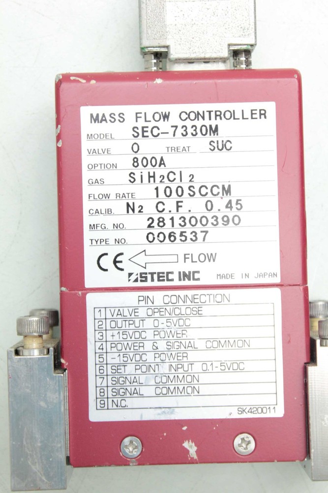 Stec SEF-7330 Mass Flow Controller / 100SCCM Flow Rate / SiH2CL2 Dichlorosilane