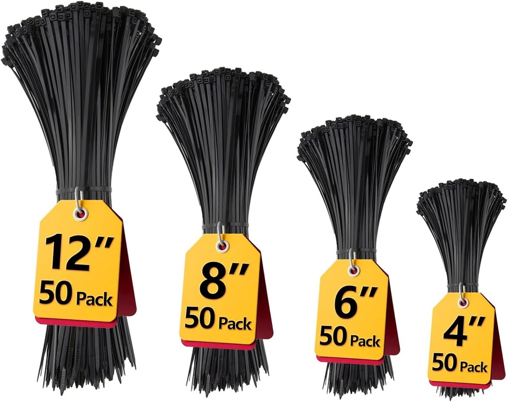 UV Resistant Black Cable Zip Ties – 200 Pack for Outdoor Use
