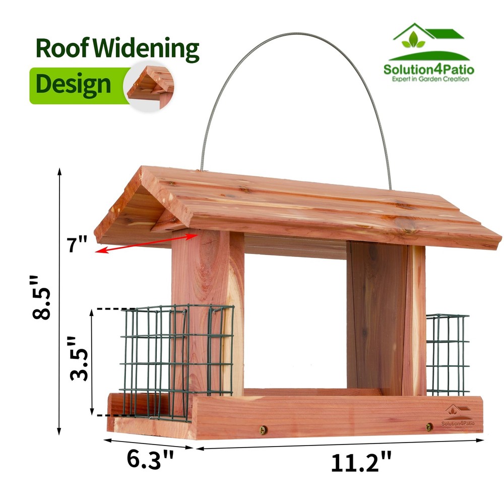 Solution4Patio US Cedar Hopper Bird Feeder for Outdoors Hanging, Multicolor
