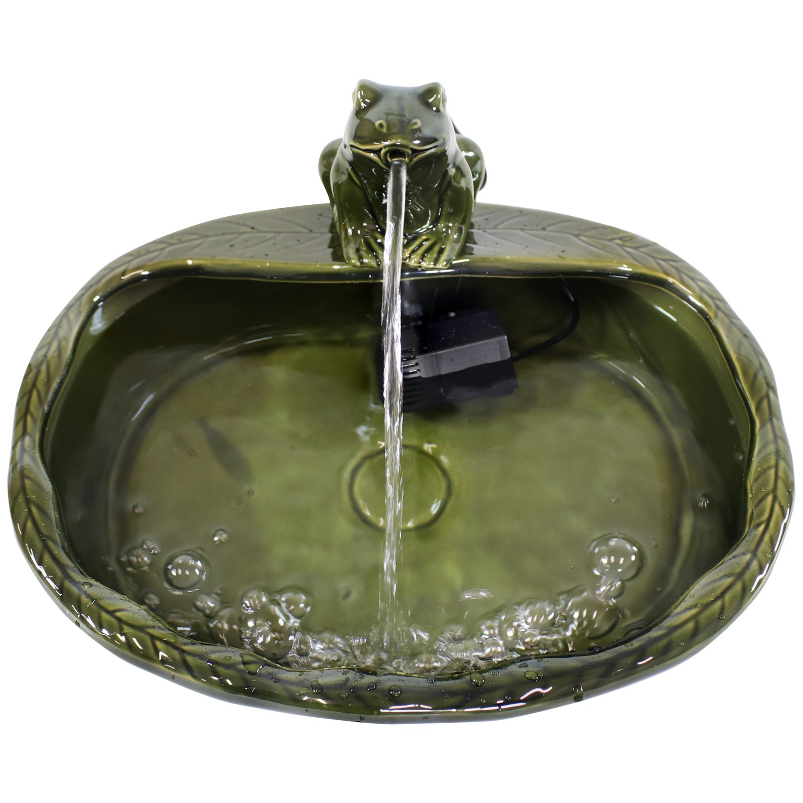 Frog Glazed Ceramic Outdoor Solar Water Fountain - 7 in by Sunnydaze