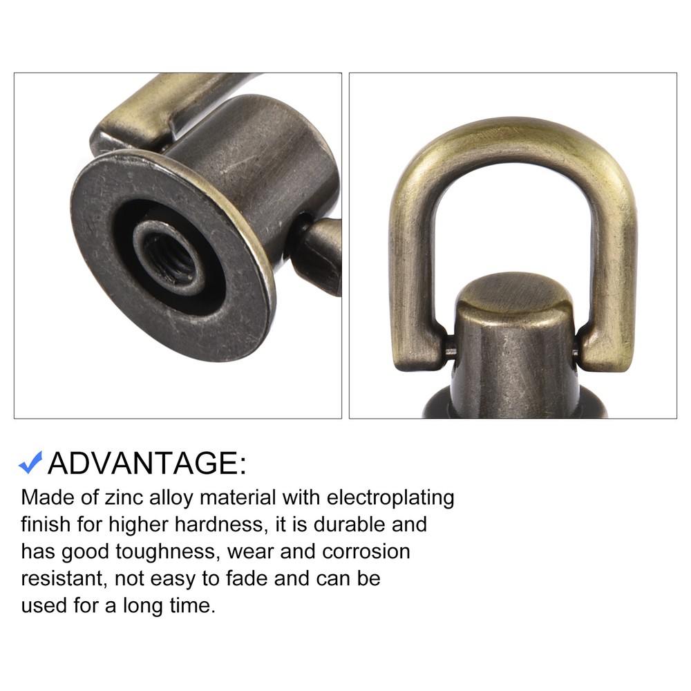 D Ring Stud Screw Ball Post Head(12mm/0.47")4Pcs, Bronze Tone