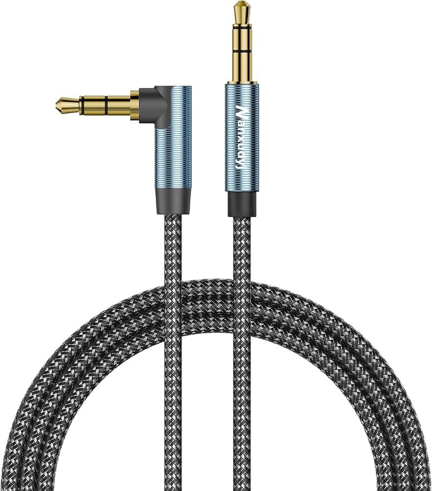 Durable 10ft 3.5mm Stereo Audio Cable - Tangle-Free Right Angle Connector
