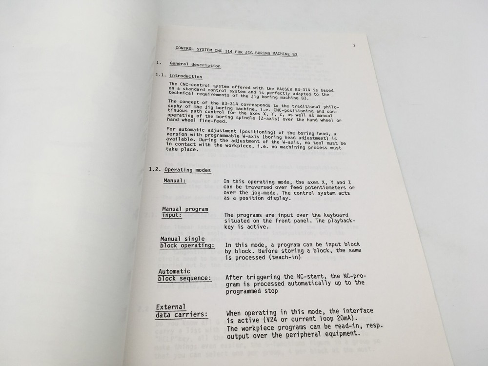 HAUSER CNC 314 CONTINUOUS PATH CONTROL INSTRUCTION MANUAL - AMERICAN SIP