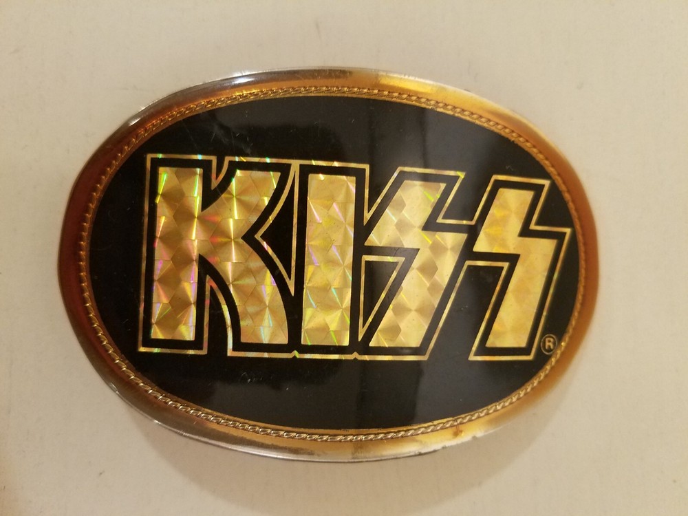 KISS RARE Black & Gold Belt Buckle 1977 Pacifica Mail Order VG Condition COOL!