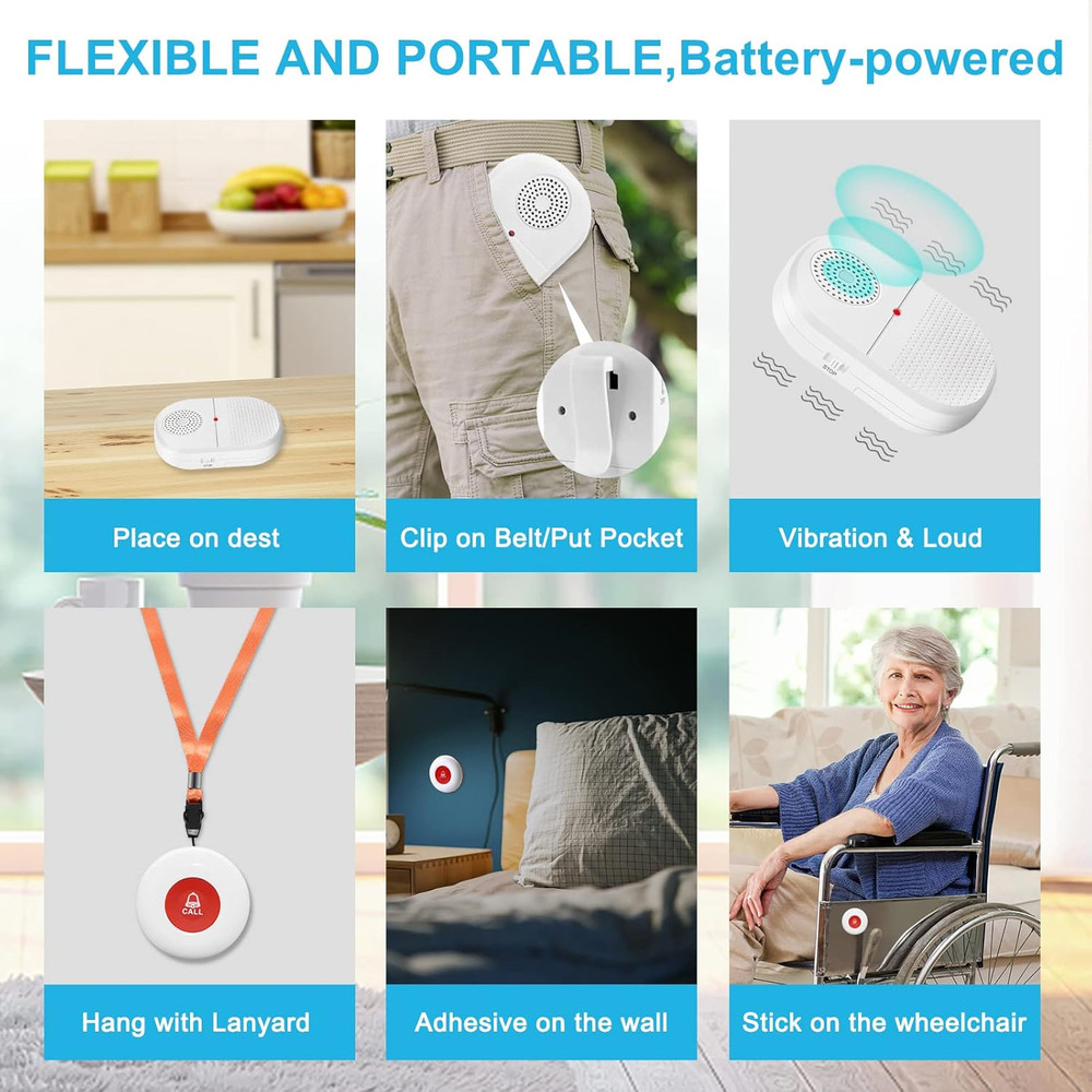 Wireless Caregiver Pager Waterproof Call Button Vibration Call Button for Elderl