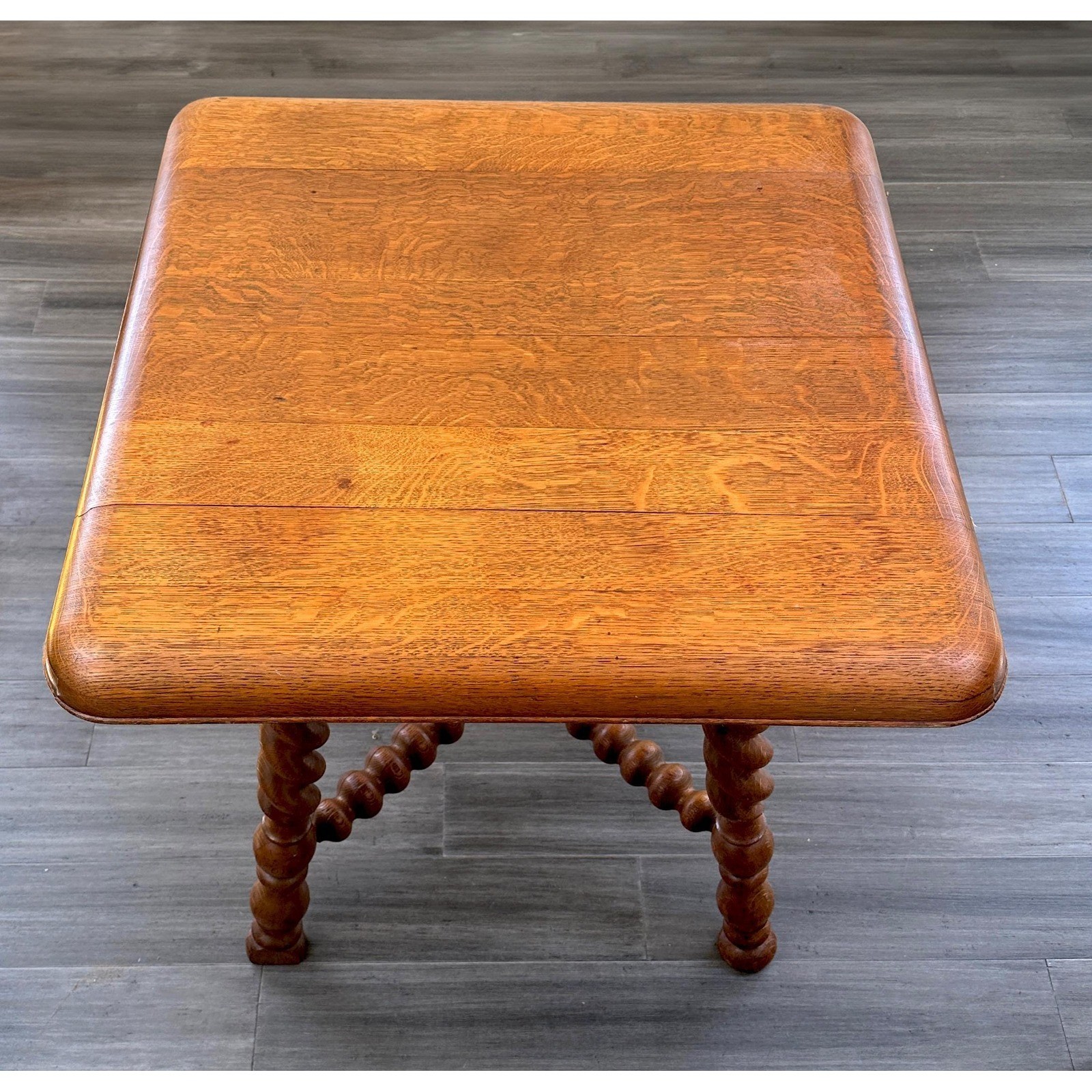 Vtg Oak Barley Twist Table Jacobean Revival Square End Table 29"x29" Solid Oak