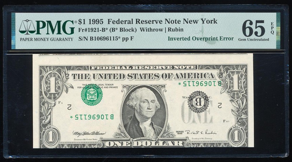 1995 $1 FRN ERROR INVERTED 3RD PRINT STAR!!!