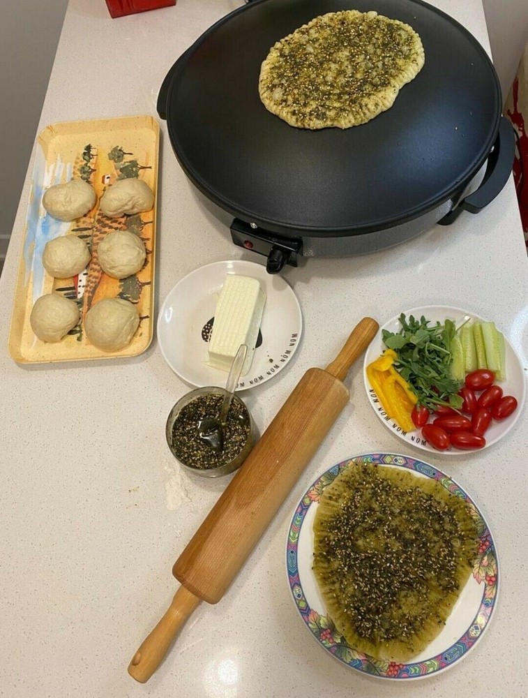 Electric Saj Arabic Bread Maker Non-stick Markouk Thyme /Cheese Pie زغتر مناقيش