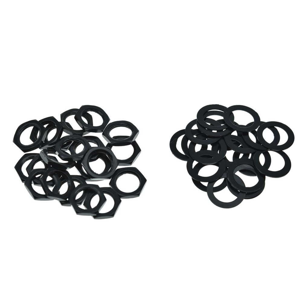 20pcs Guitar Input Output Jack Socket Nut and Washer Metric Jack Nuts Black