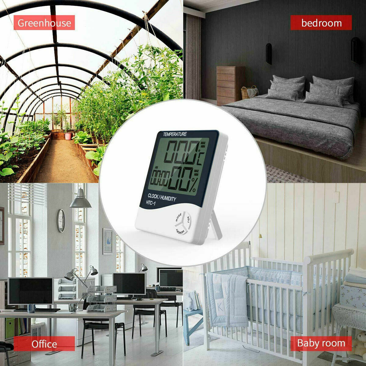 Thermometer Indoor Digital LCD Hygrometer Temperature Humidity Meter Alarm Clock