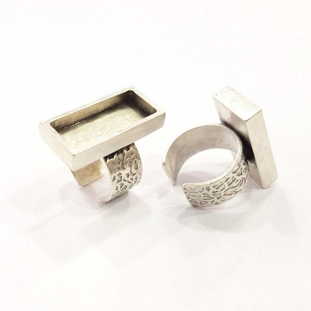 Ring Blank Base Bezel Setting Antique Silver Adjustable 25x10 mm blank G15480