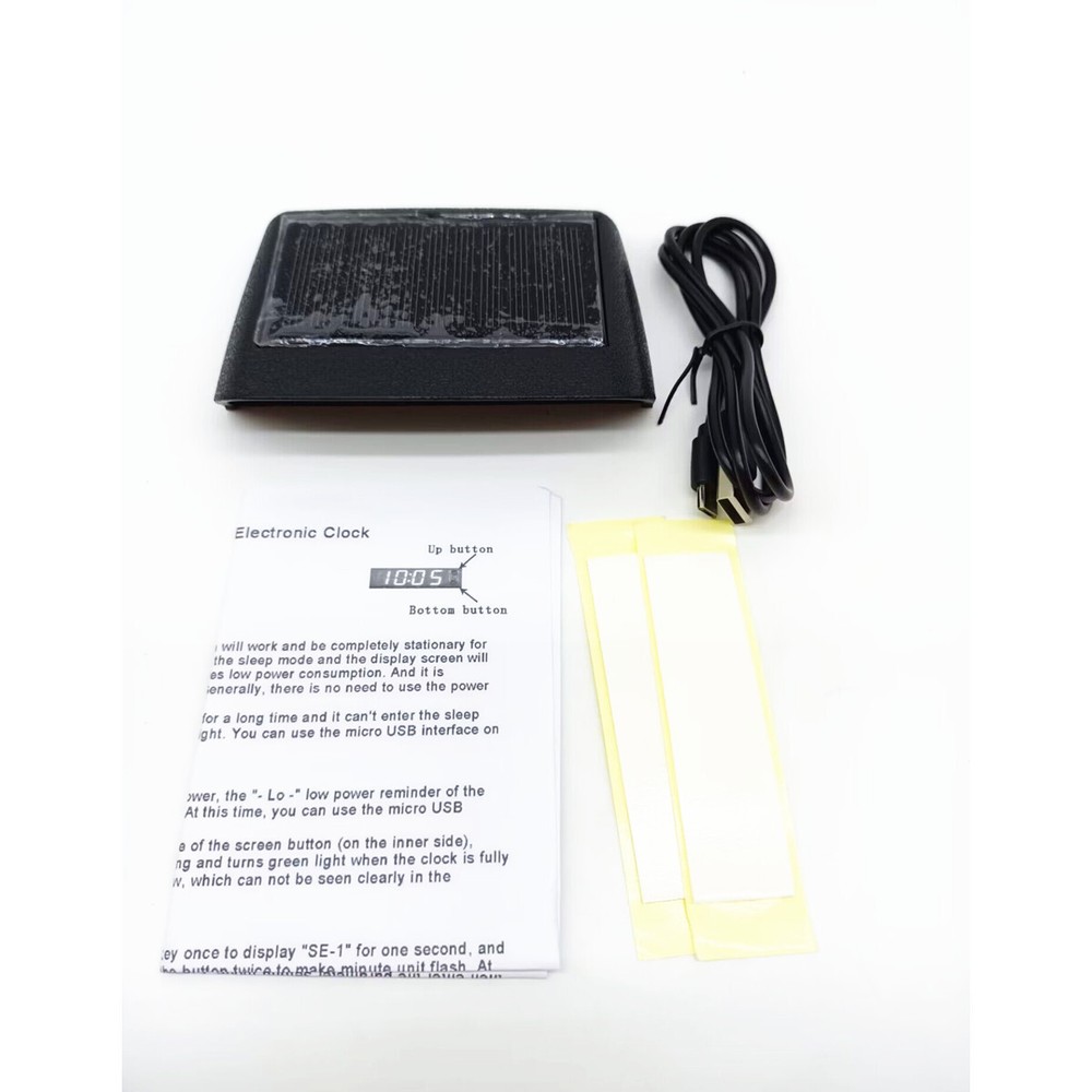 Car Dashboard Desk LED Digital Clock 3-Level Brightness Adjust Solar Charging