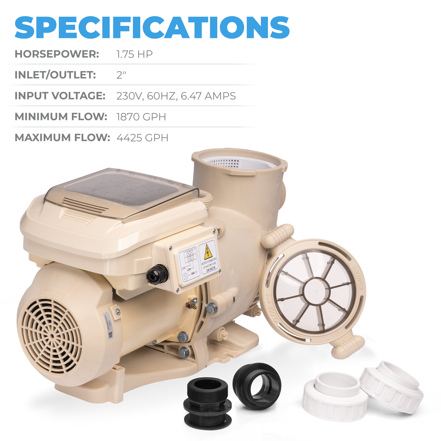 XtremepowerUS 1.75HP Variable 2-Speed Pool Pump Inground 230V Timer 2" Fitting