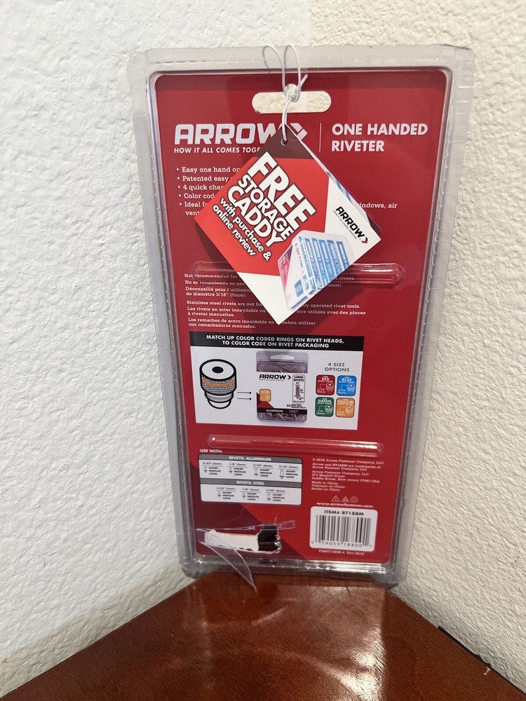 Arrow One Handed Riveter Tool Quick Change Color Coded Rivet Heads Model RT188M