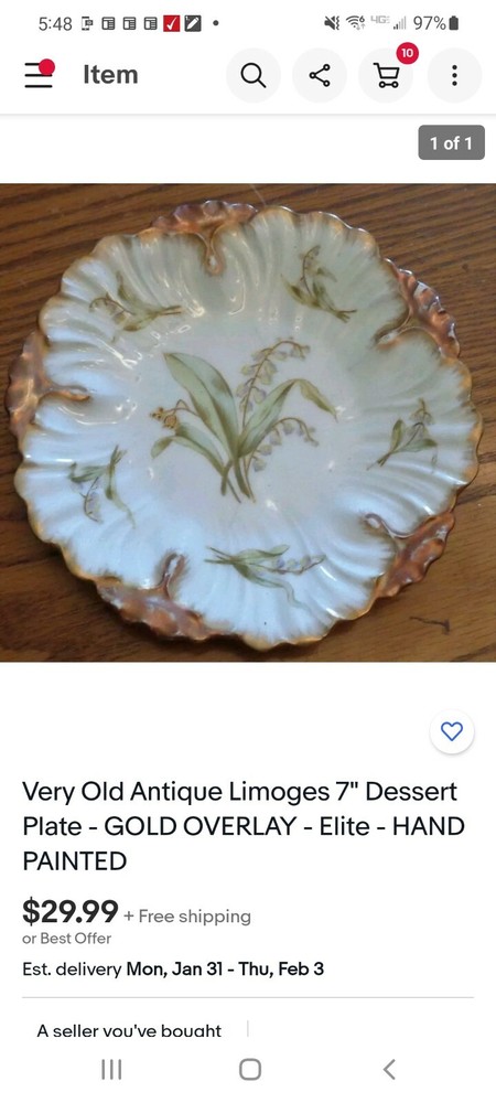 Antique Limoges 7" desert plate.