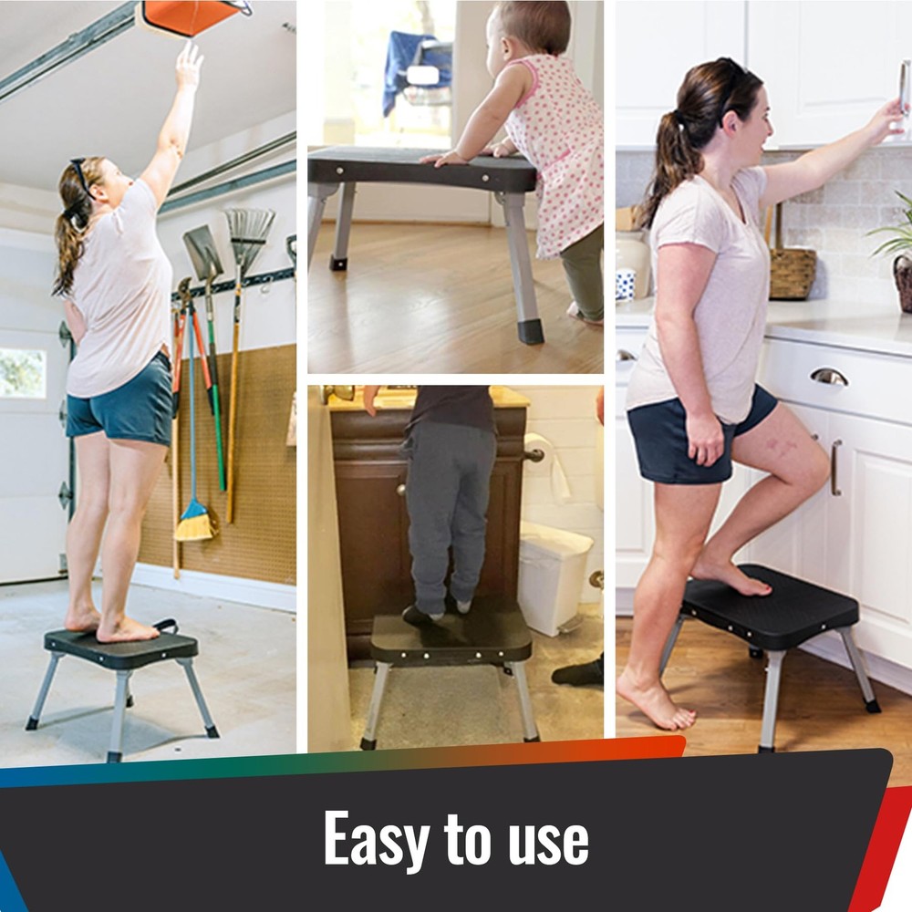 9" Folding Step Stool, Non-Slip 16x12 Large Platform, Portable Compact Sturdy...