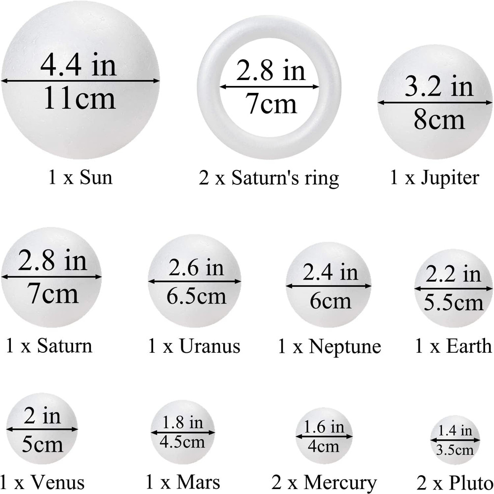 48PCS Solar System Model Foam Ball Kit Includes 10 Sizes Polystyrene Spheres Bal