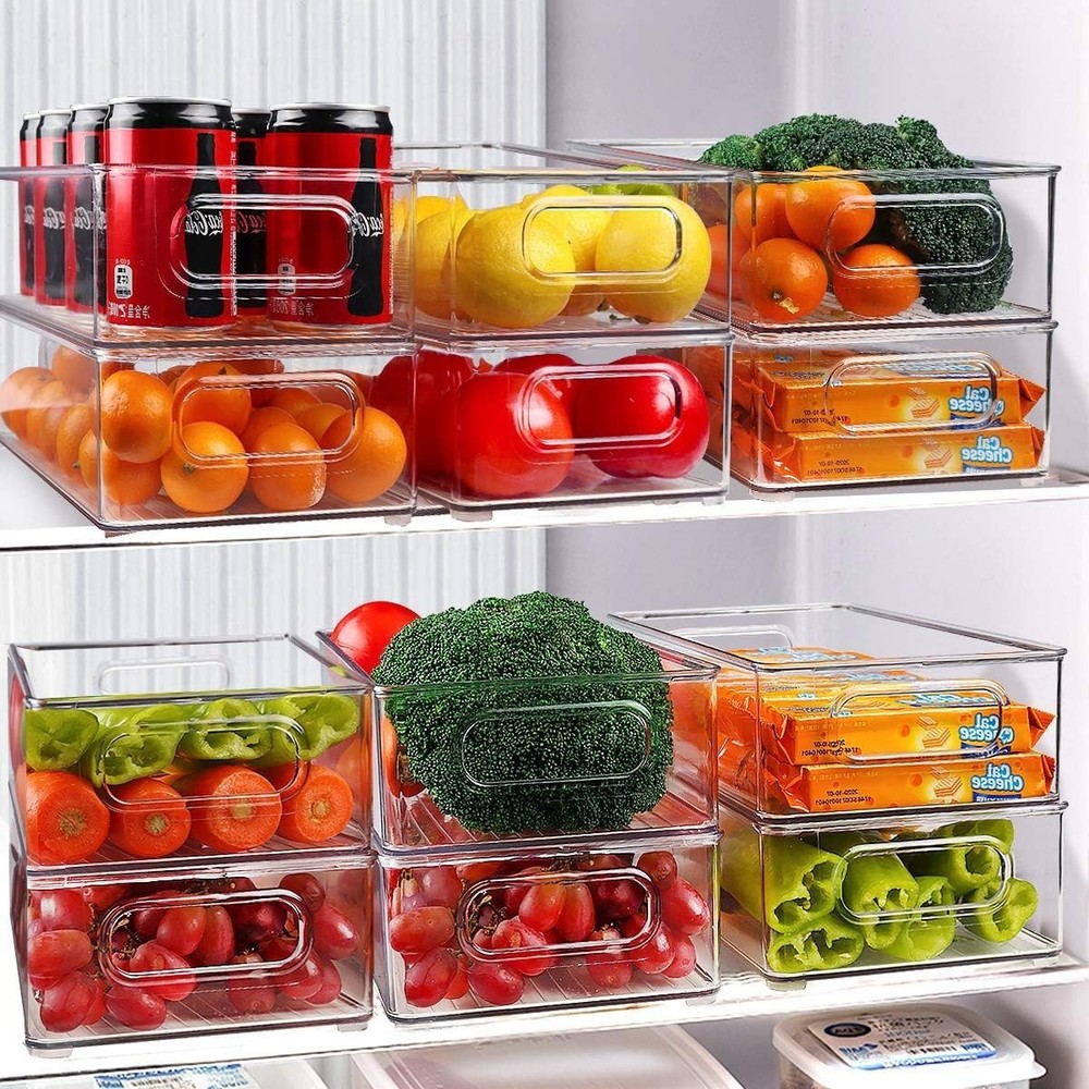Stackable Refrigerator Organizer Bins 6 Pack Clear Kitchen Organizer Container