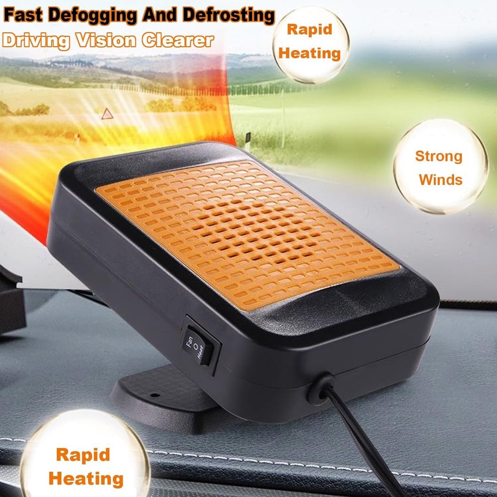 Car Heater Windshield Defogger 12V 200W 360° Rotatable Plug-in Portable