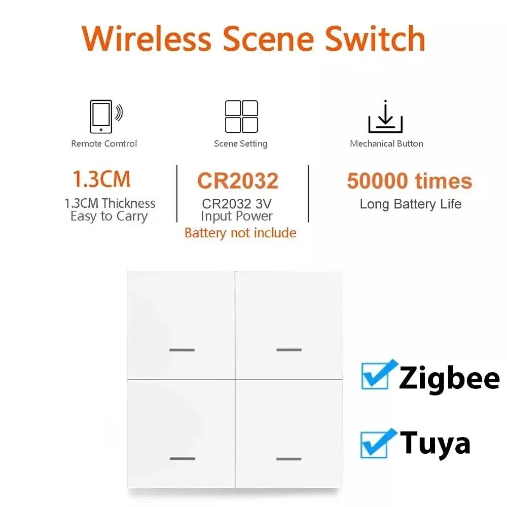Tuya Zigbee Wireless Smart Scene Switch 12 Modes 4 Gang Button Supports Home