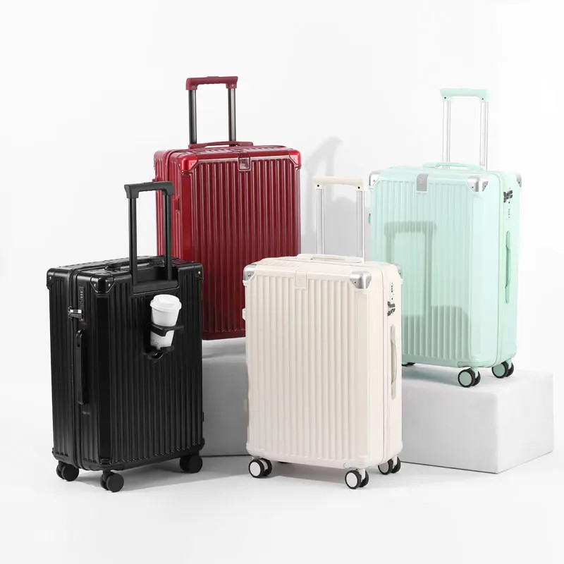 Zippered ABS+PC Suitcase Multi-Functional Large-Capacity Luggage Travel Case wit