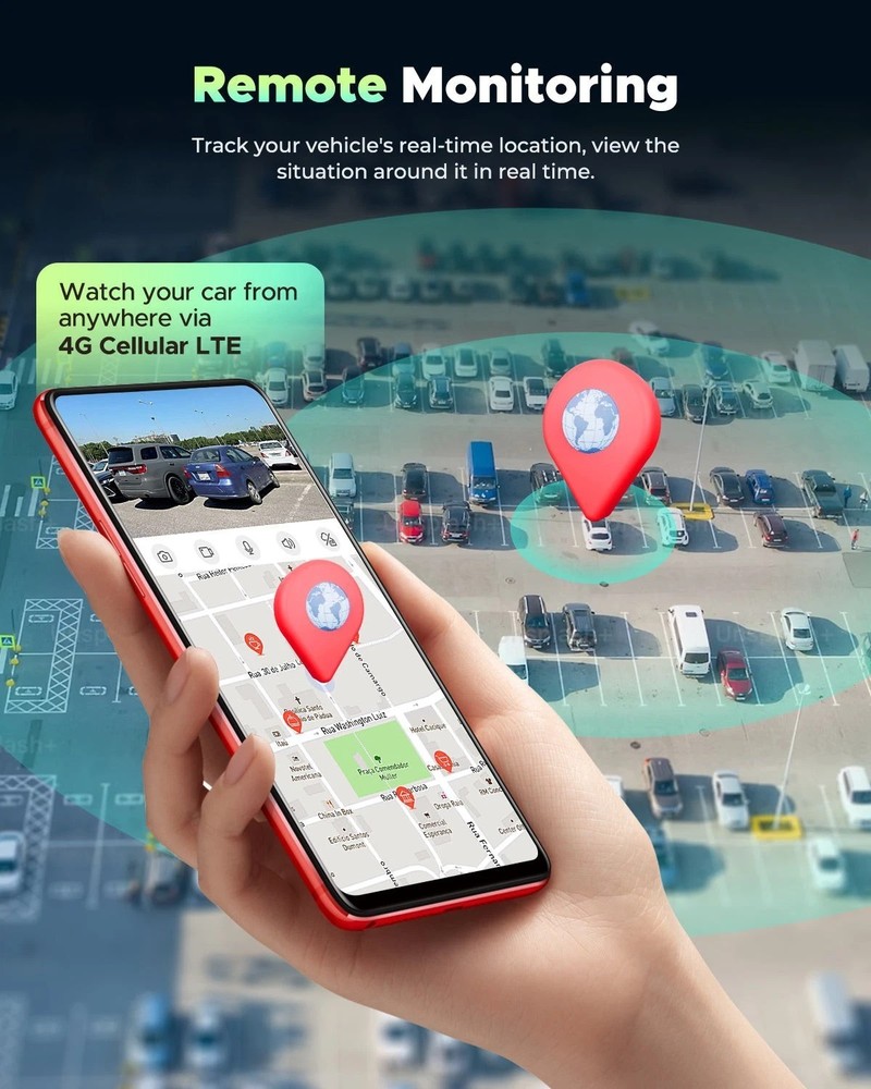 4G LTE Dash Cam Front Inside, Car Security Cam Remote Live-View, Instant Alert