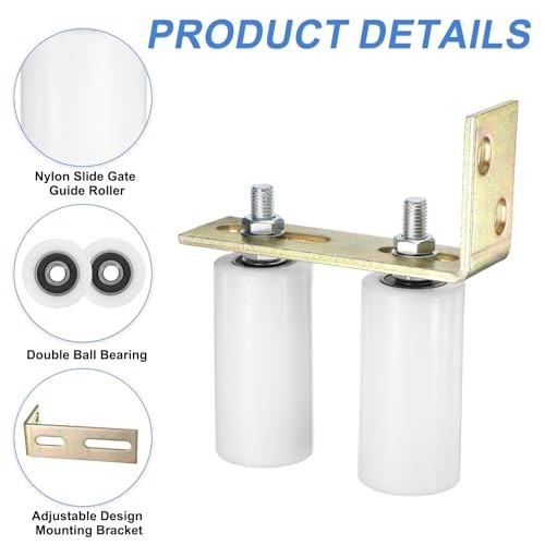 2 Set 4" Nylon Slide Gate Guide Rollers with L-Bracket, Universal Ball Bearing S