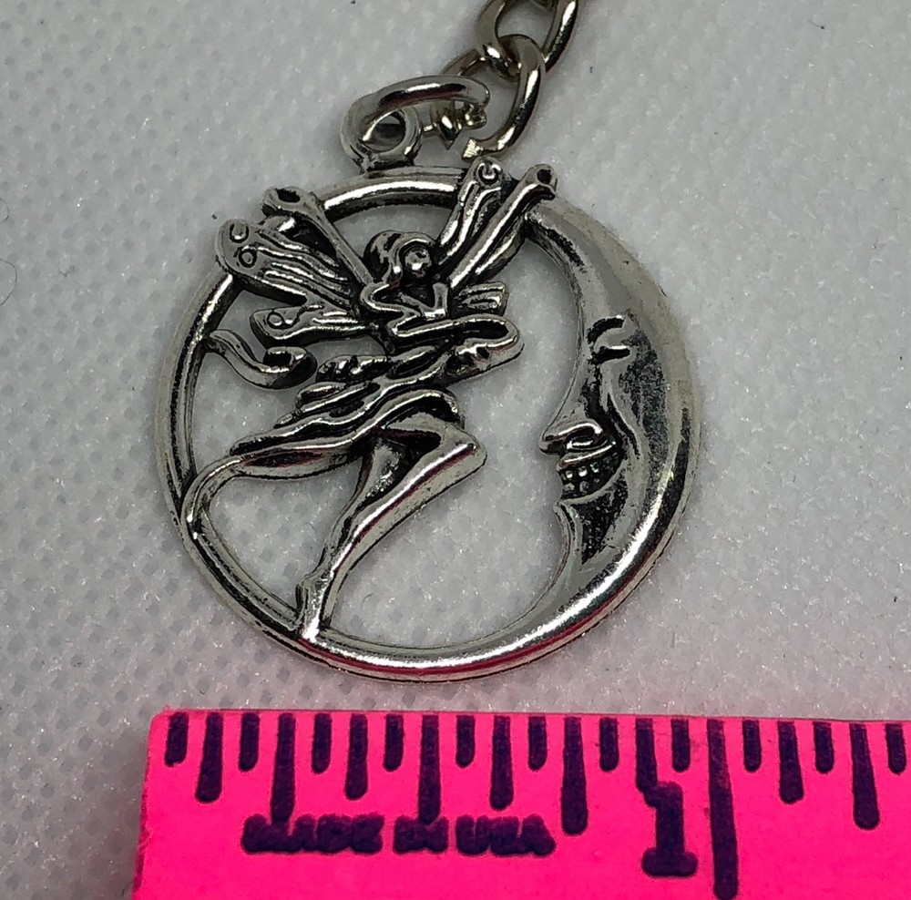 fairy on moon silver tone with keychain gift keyring #31