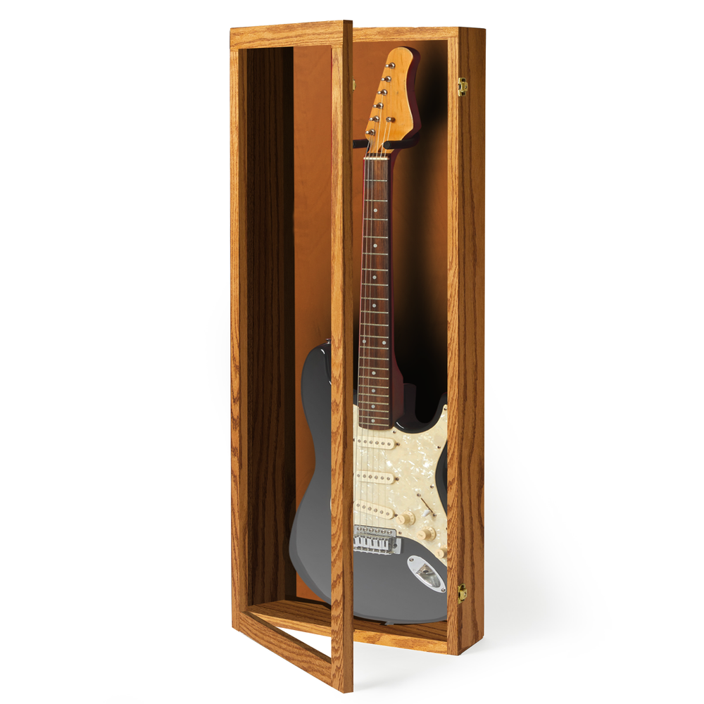 Oak Finish Guitar display case Solid hardwood with Locks