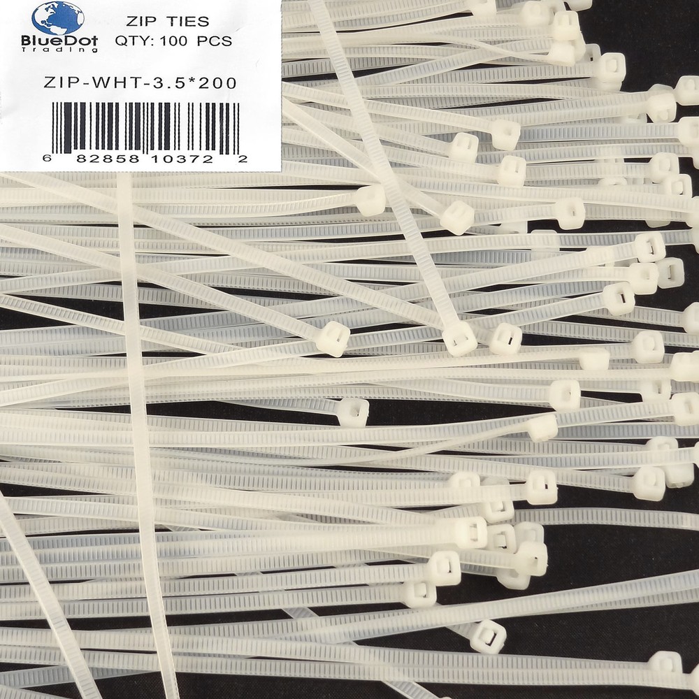 100 8" 3.5x200mm Nylon Plastic Wire Cable Ties Zip Wrap Loop Self Locking WHITE