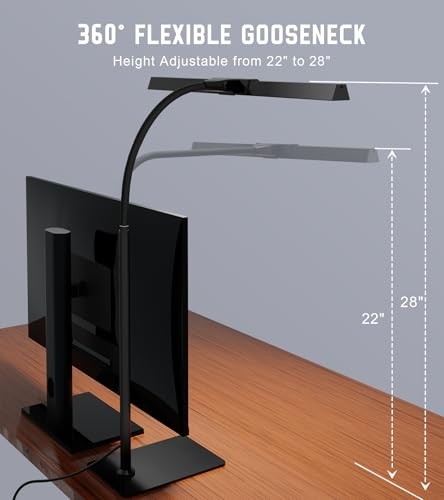 LED Desk Lamp for Home Office with Base, Eye-Caring Architect Task Light Black