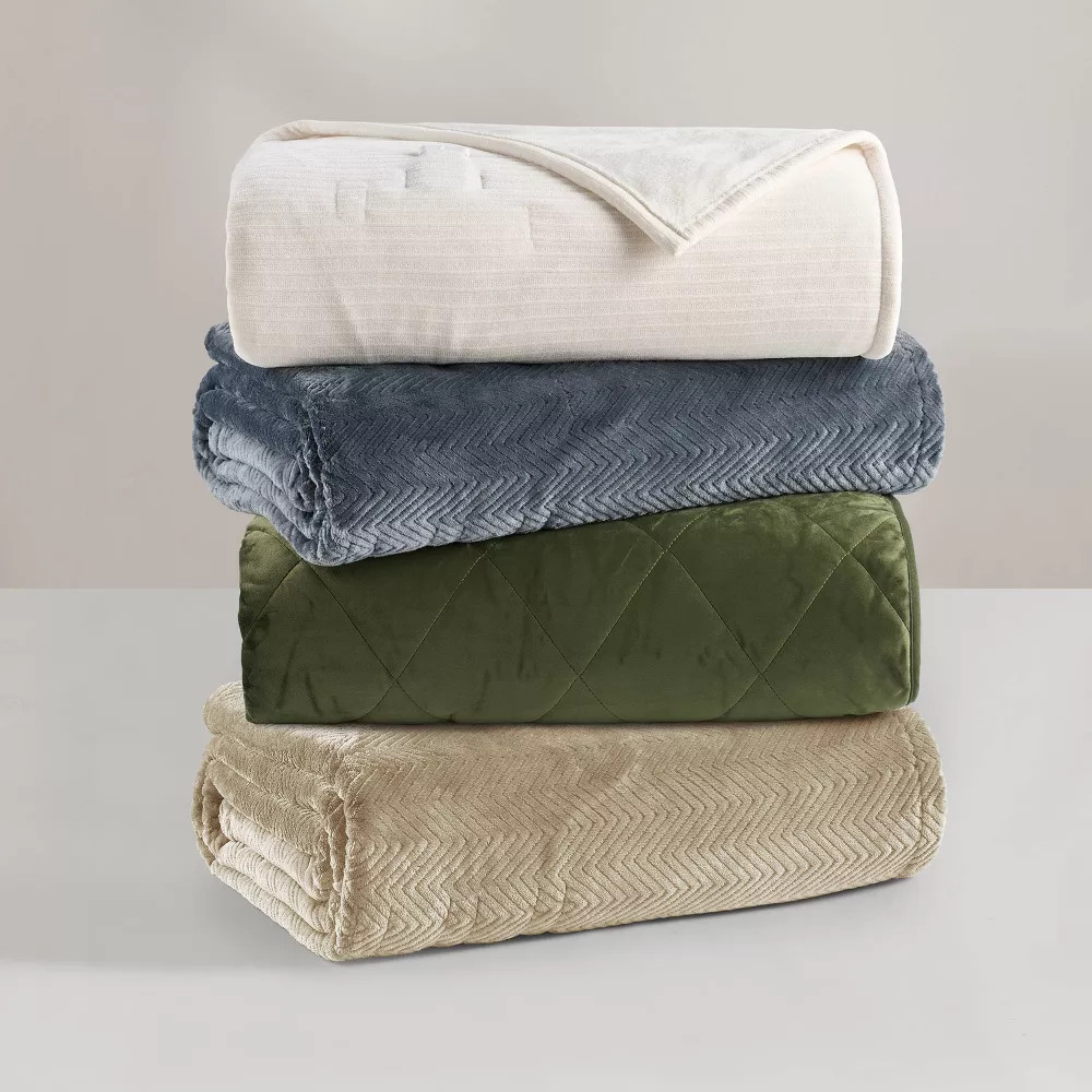 Brookstone Full/Queen Heated Micro Herringbone Blanket Taupe