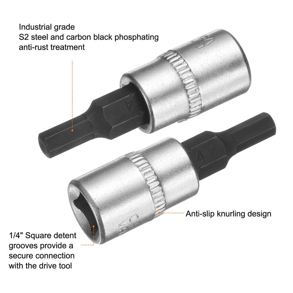 5pcs H4 Hex Bit Socket 1/4" Square Drive Metric Extension Impact Bit, Black