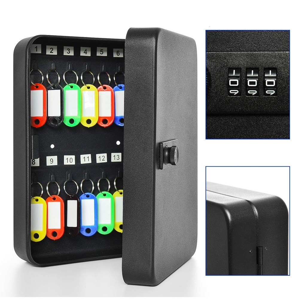 28 Key Cabinet Wall Mount, Steel Key Box Wall Mount with Code, Combination Lo...