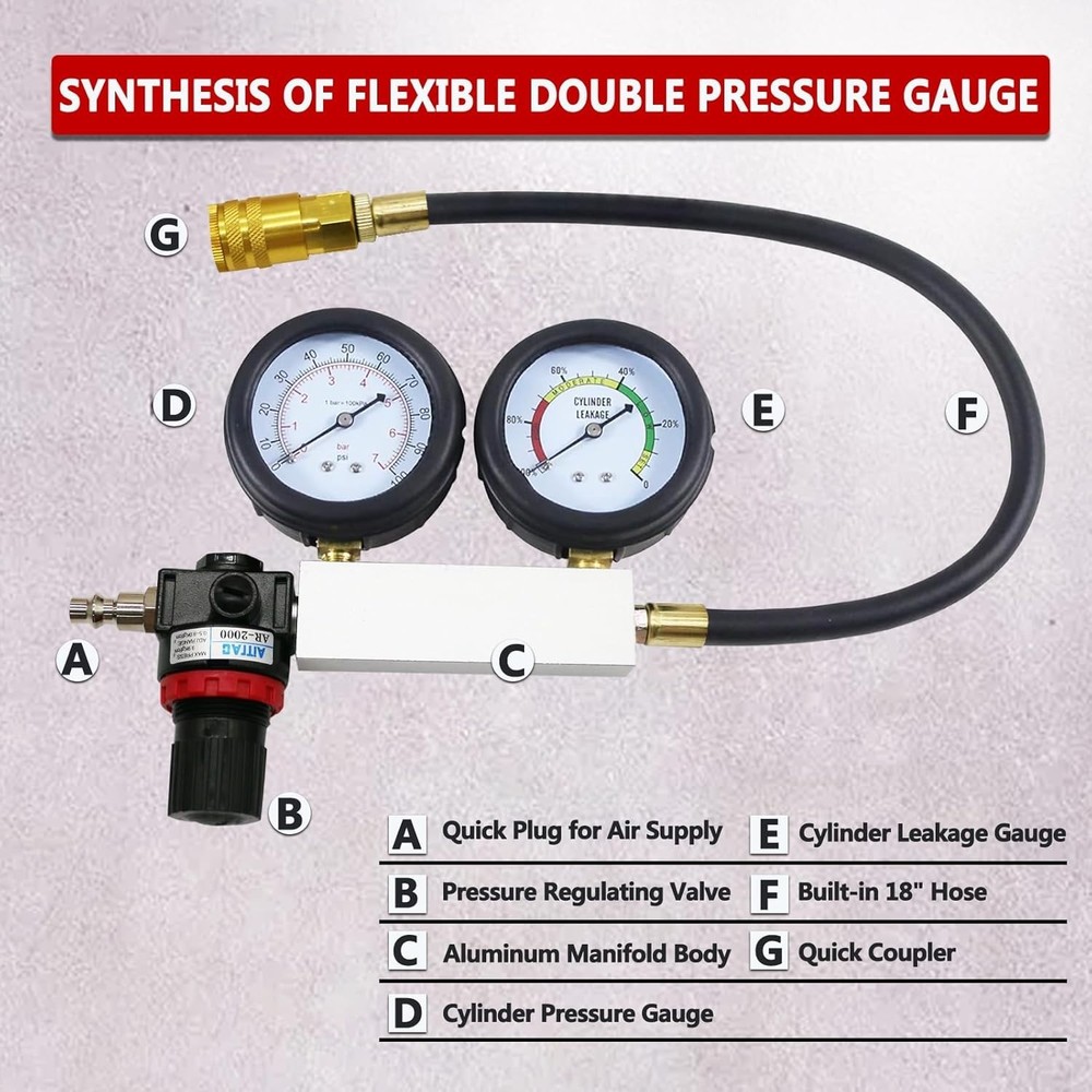 Multi-Function Cylinder Leak Down Tester Gasoline Engine Compression Gauge Test