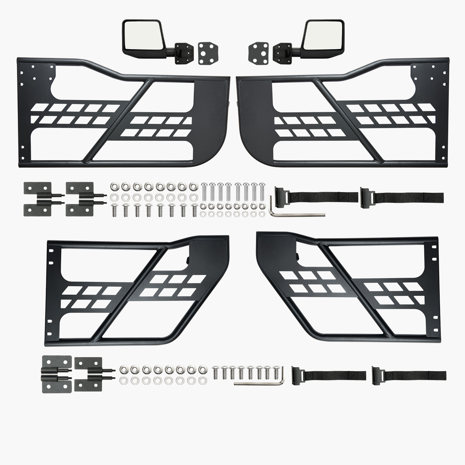 Front+Rear Side Tube Doors & Side View Mirrors For 2007-2018 Jeep Wrangler JK