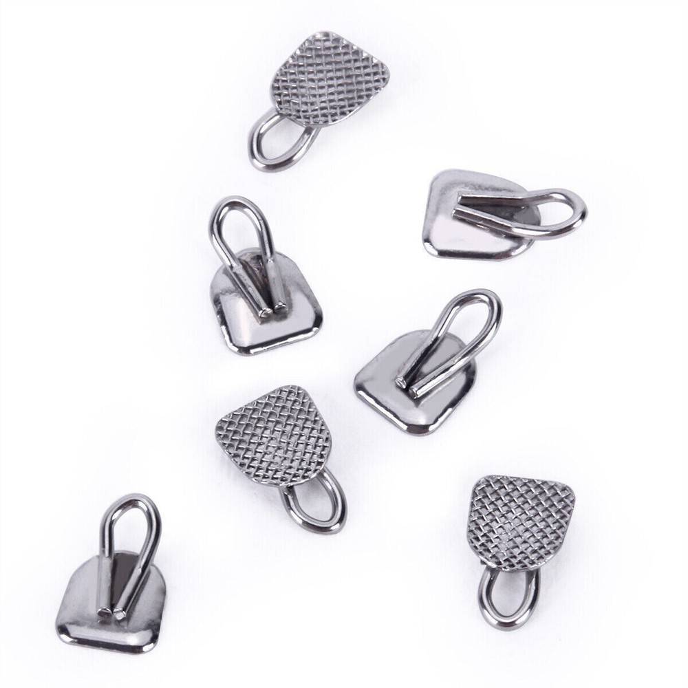 10 Packs Dental Bondable Lingual Buttons Traction Hook Rectangular Mesh Base