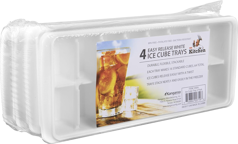 4 Pack 64 Slots White Stackable Ice Cube Tray for Freezer - Easy Release Icecube
