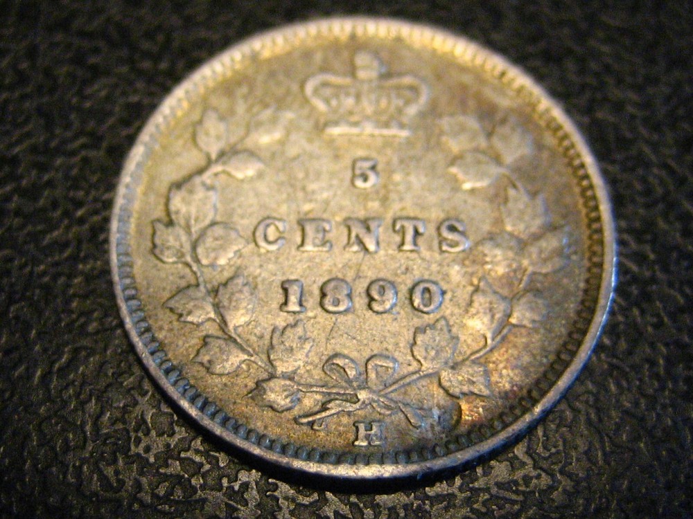 1890-H ERROR I's Canadian 5 Cent Silver