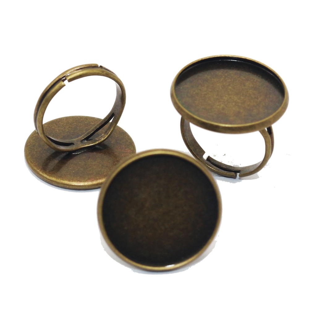10Pcs Brass Ring Blanks Adjustable with Round Bezel Setting Cup 10mm-20mm Bronze