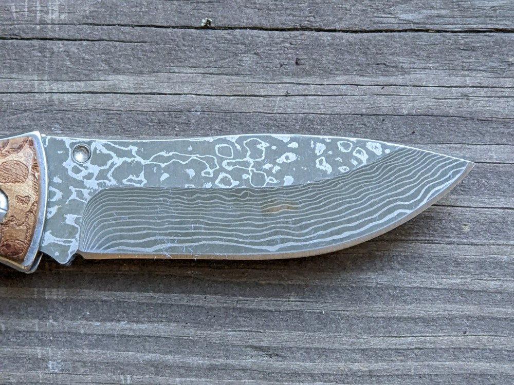Silver Cut Folding Knife Artificial Damascus Blade Engraved Handle Box