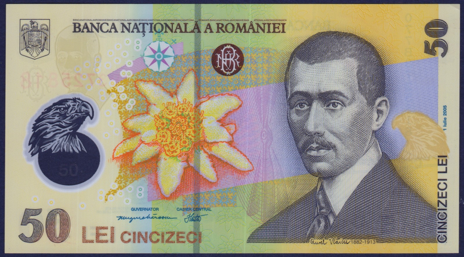 ROMANIA - P120c - 50 Lei - 2007 RARE YEAR - POLYMER (2005) - About UNCIRCULATED