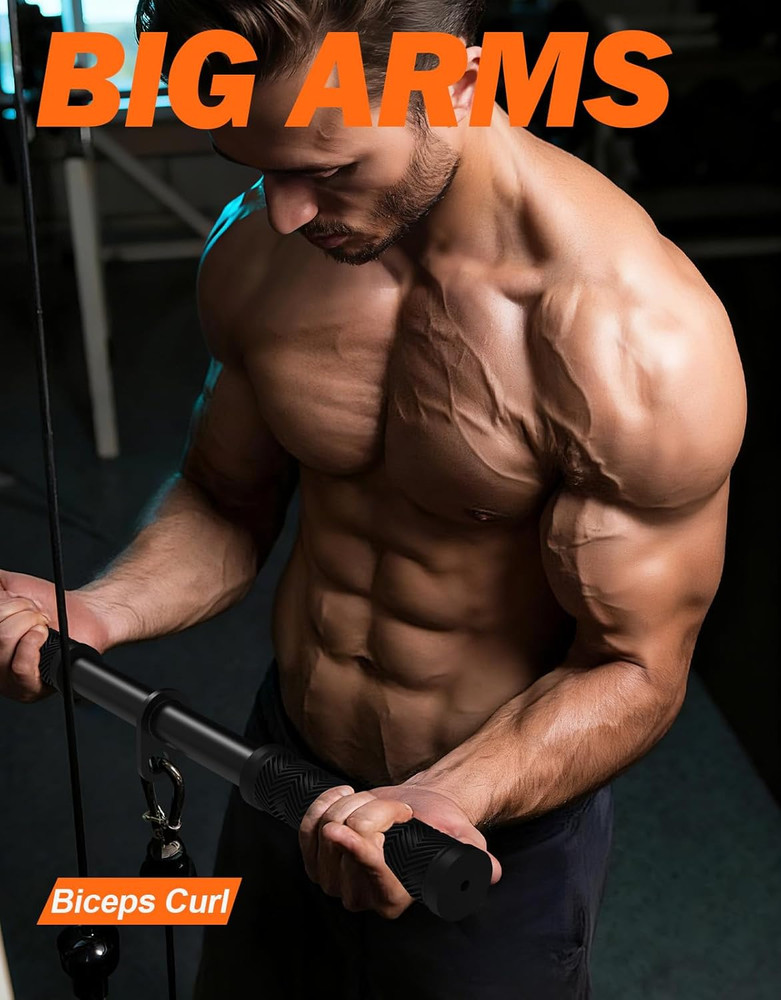 Straight Lat Bar Cable Machine AttachmentPull Down Short Bar for Bicep...