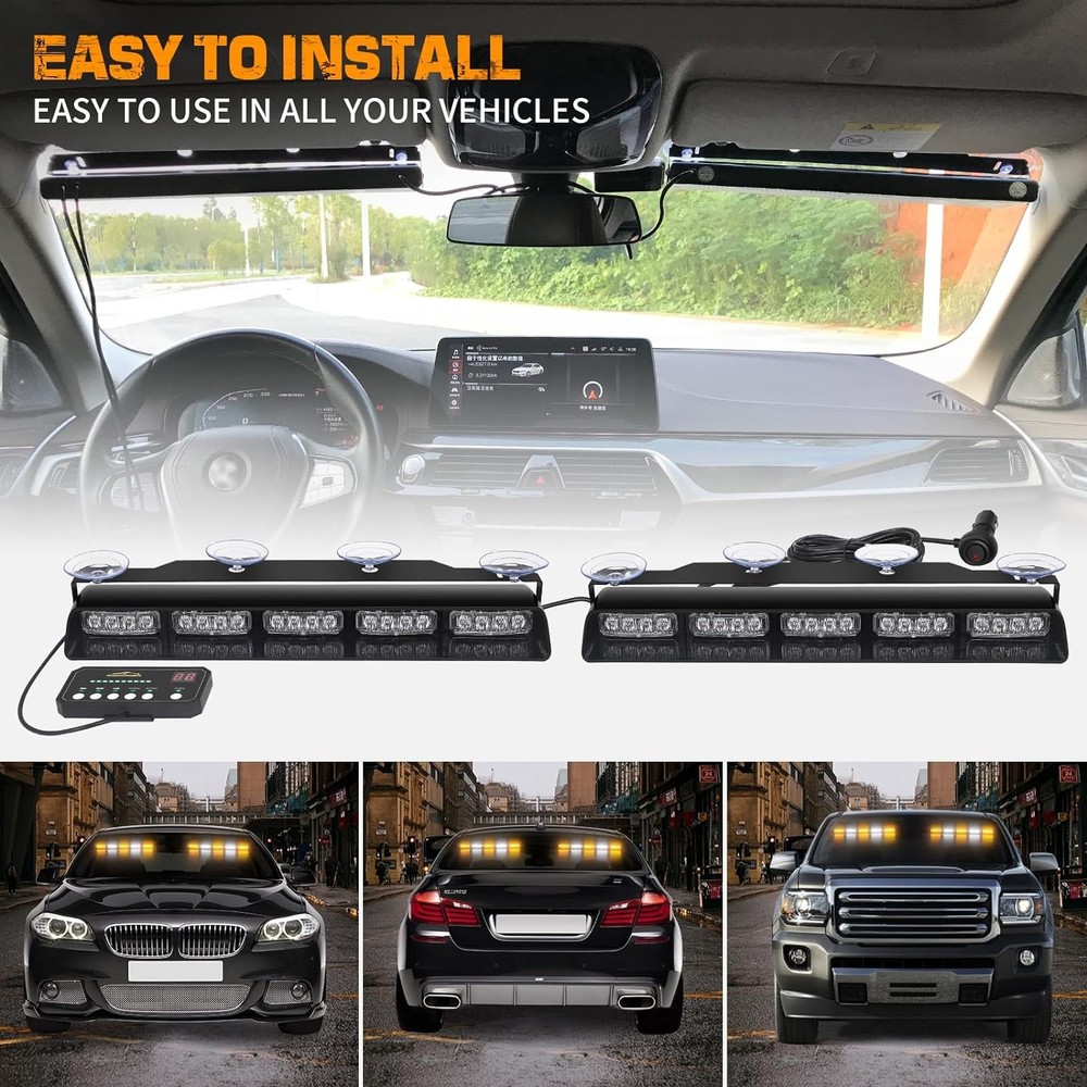 2x 17 inch Emergency Dash Strobe Lights for Trucks Interior Front/Rear