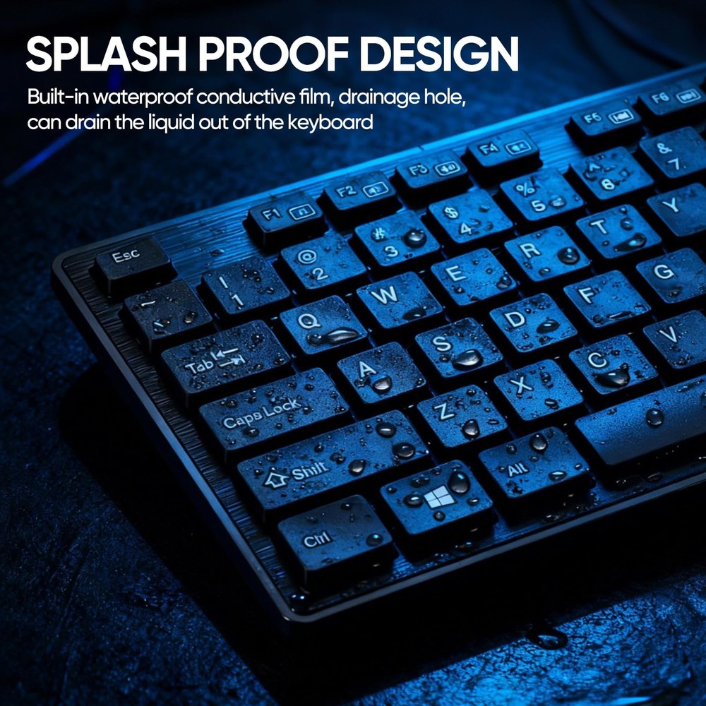 Black Wired Ergonomic Keyboard Optical Mouse Combo FullSize USB Desktop