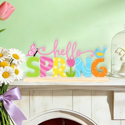 Metal Hello Spring Table Sign, Hello Spring Tabletop Decoration Hello.Spring