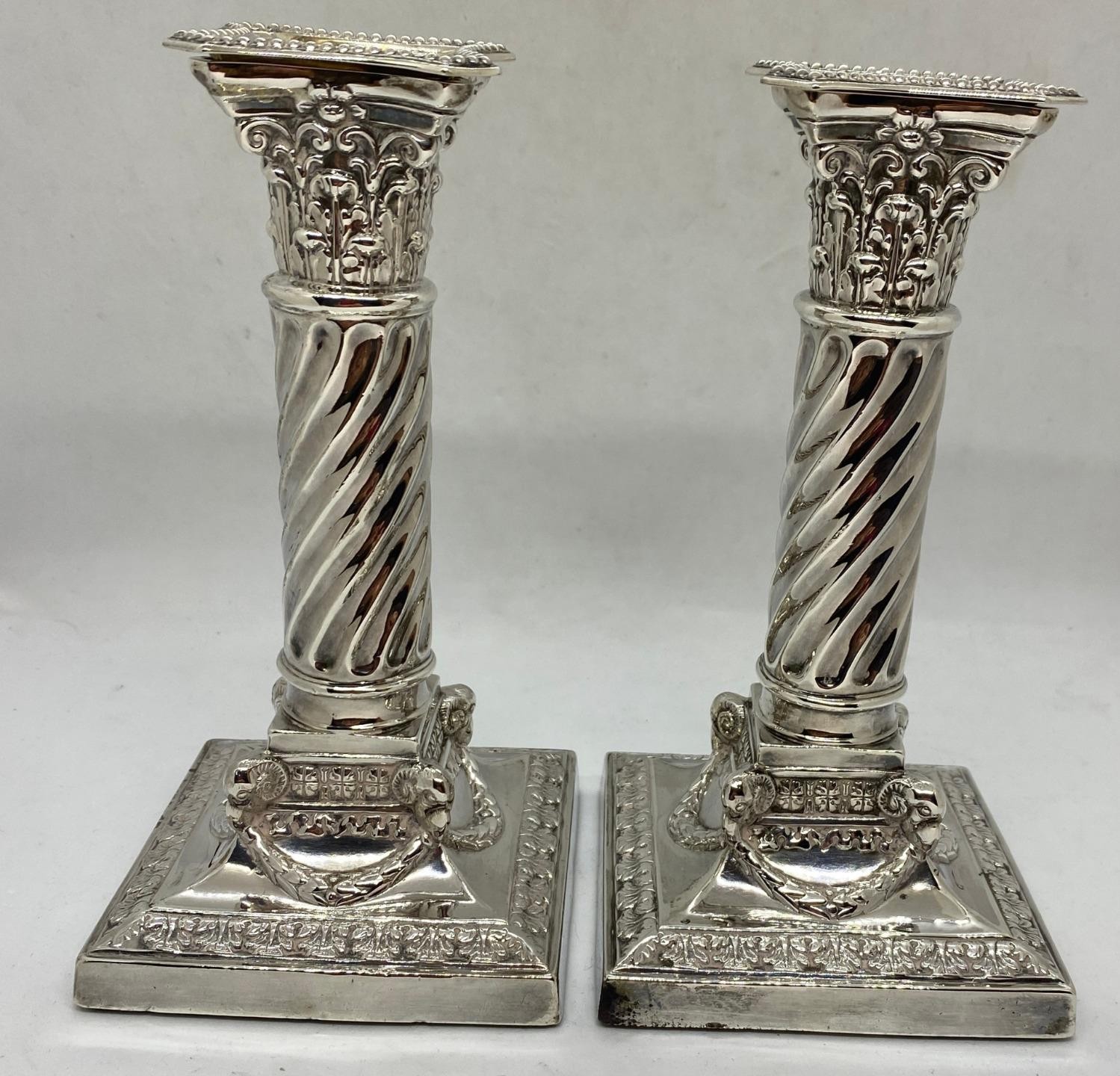 Jenkins & Timm Sterling Weighted Piano Candlesticks Sheffield 1896 Antique