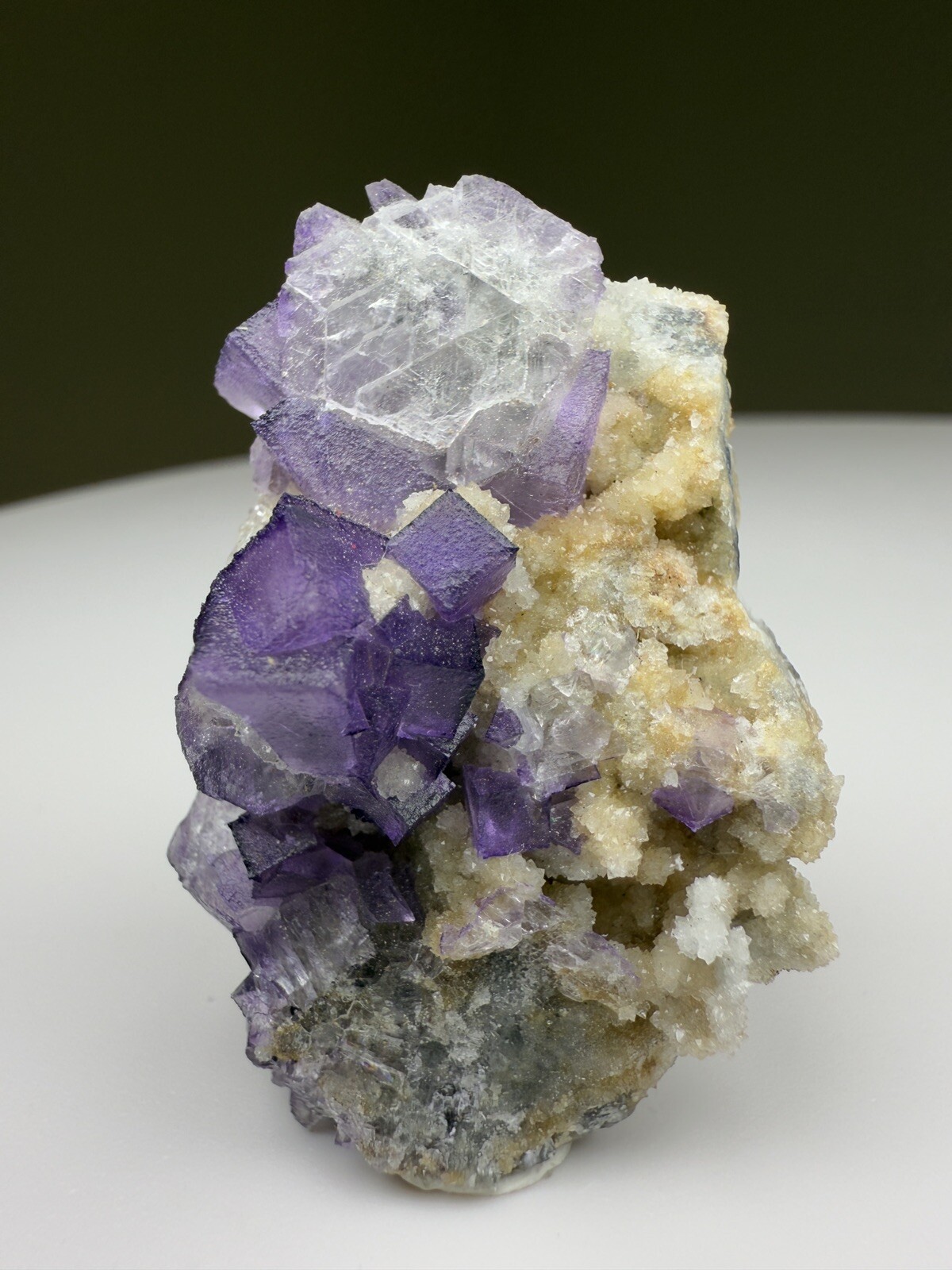 STUNNING El Filo Purple Cubic Fluorite on Druzy Quartz Matrix • Mexico
