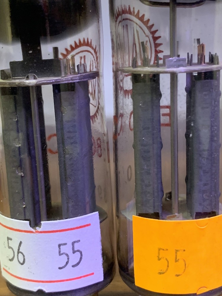 1xE80CC/6085 Valvo Foil D Getter, Wk2 Code 1956, Pinched Waist, Welded Plate,NOS